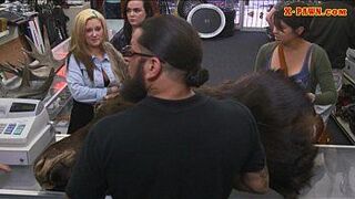 Blonde fucked in the pawnshop while making out with lesbian - porn video