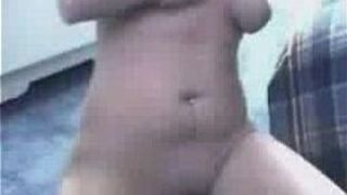 Shaved girlfriend shows her breasts while masturbating - porn video