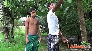 Latin mates get together for oral fun in the yard - porn video